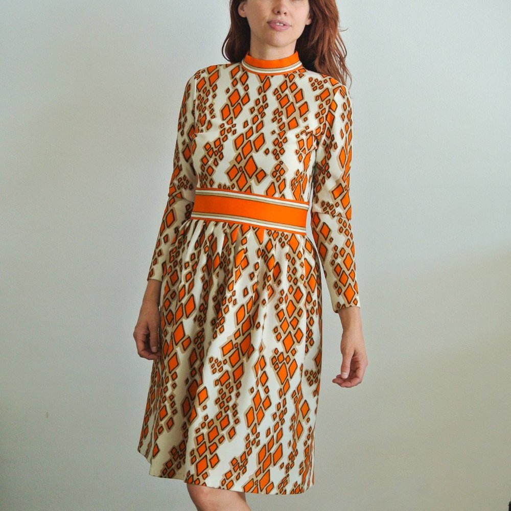 Vintage Orange Long Sleeve Dress